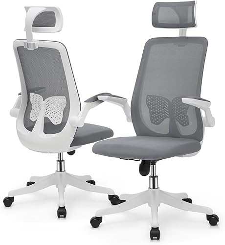 Miniatura 10 de MoNiBloom Silla de oficina de malla con soporte lumbar, silla de escritorio de respaldo alto con reposacabezas y brazos abatibles, silla giratoria