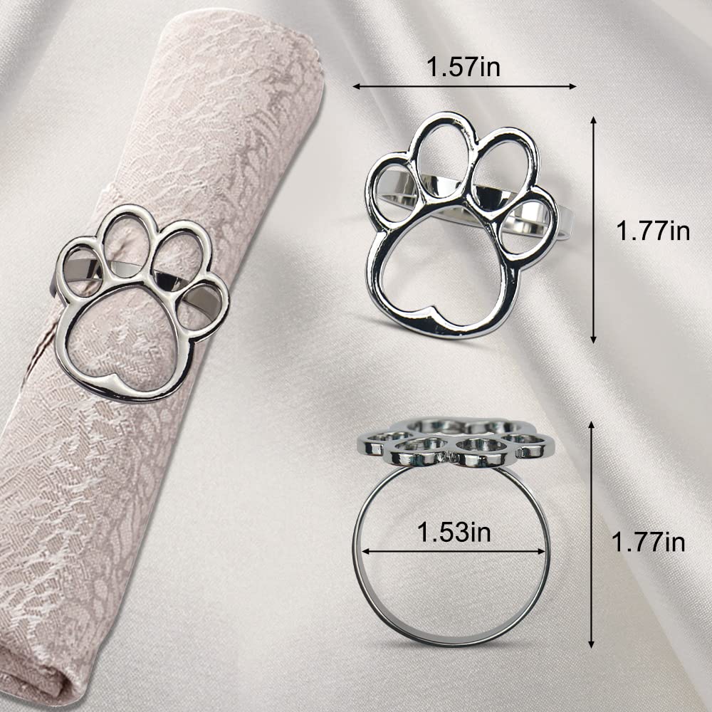 Ctpeng ナプキン,かわいい肉球シルバーナプキンリング - 12個セット かわいい肉球シルバーナプキンリング - 12個セット アルミニウム