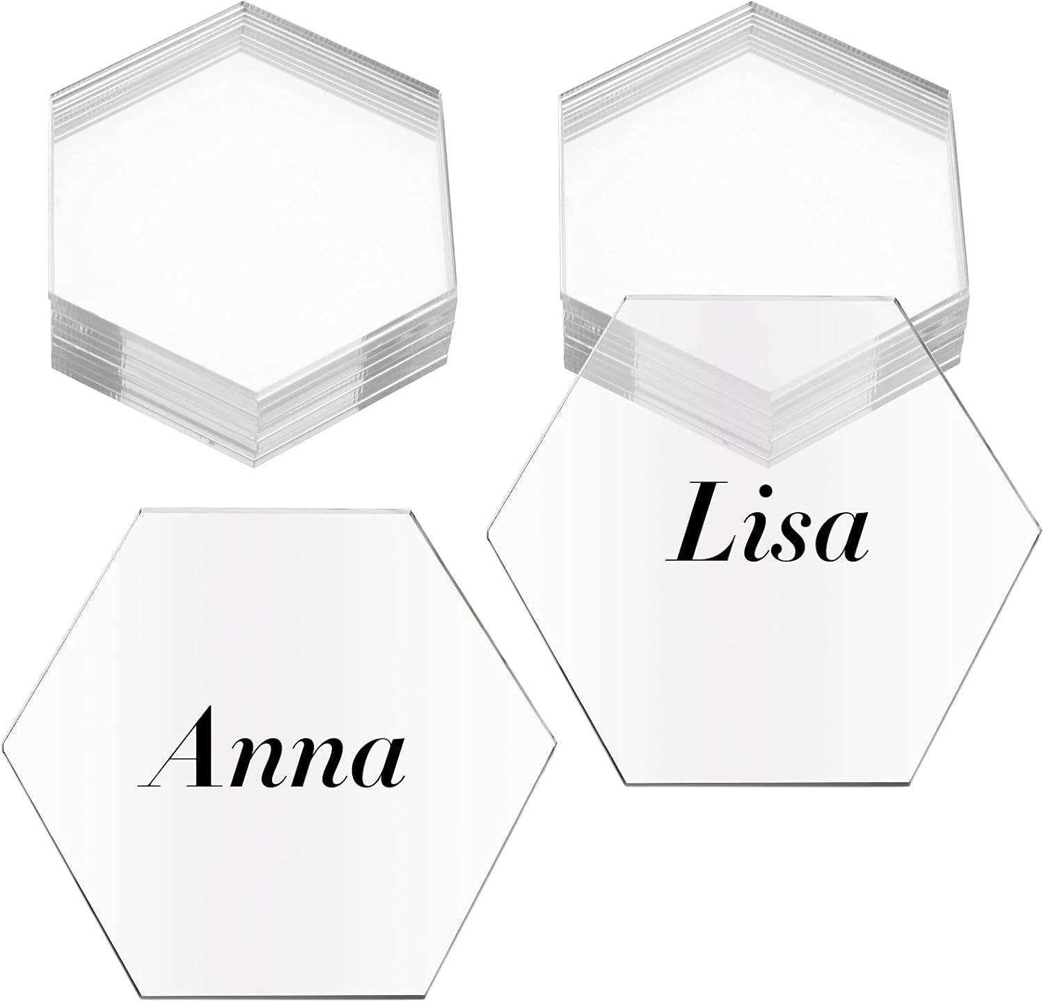 Zonon 60 Pieces Clear Hexagon Acrylic Place Card Names for