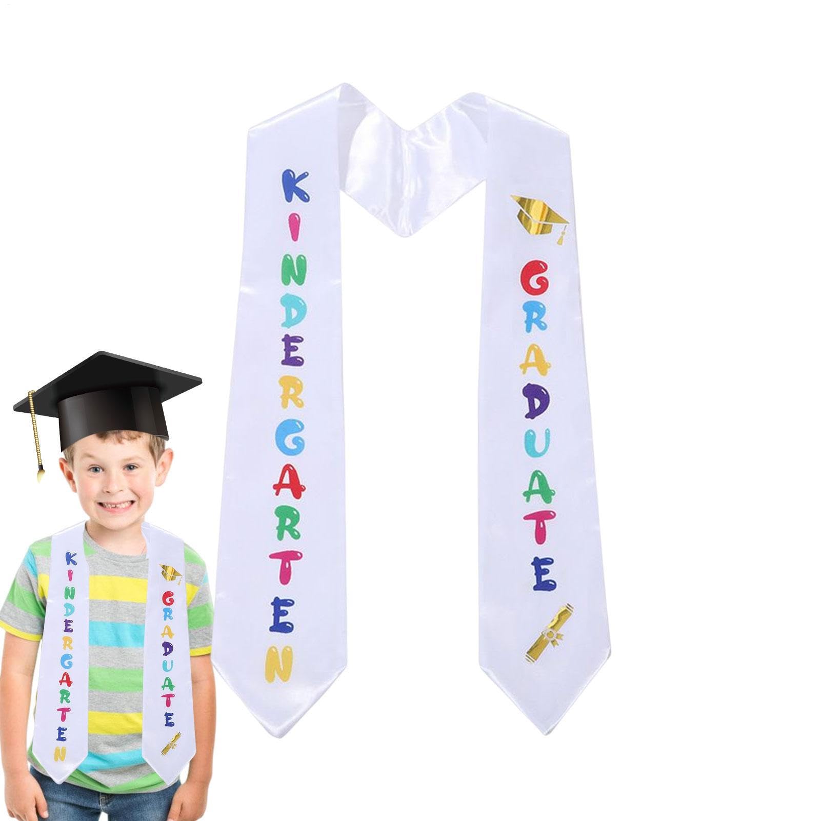 Estola de graduación 2023: lindo satén estampado para graduados de preescolar, faja con extremo en ángulo para jardín de infantes, accesorio de recuerdo conmemorativo, ropa para ceremonia escolar, buf