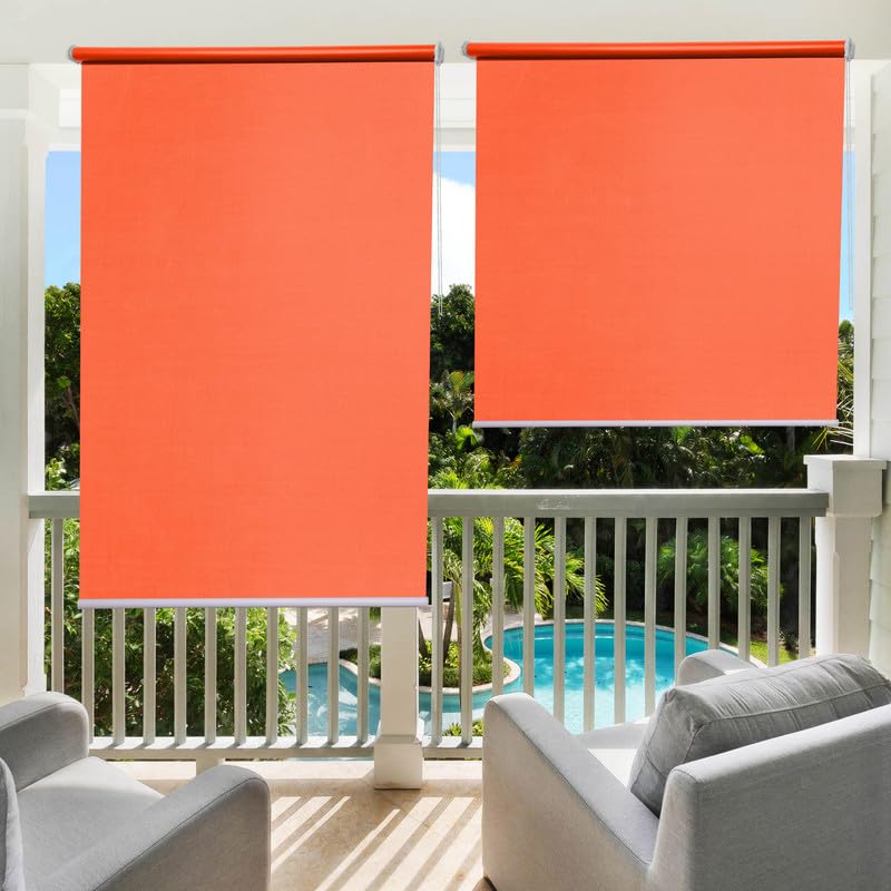 Image of Roller Blinds 300 GSM Polyester Fabric Waterproof & Sun Blockage Corded Roll Up and Down Blinds Curtains for Window, Door, Balcony (Orange Color 3 X 7.5 Feet, Pack of 1 Piece)