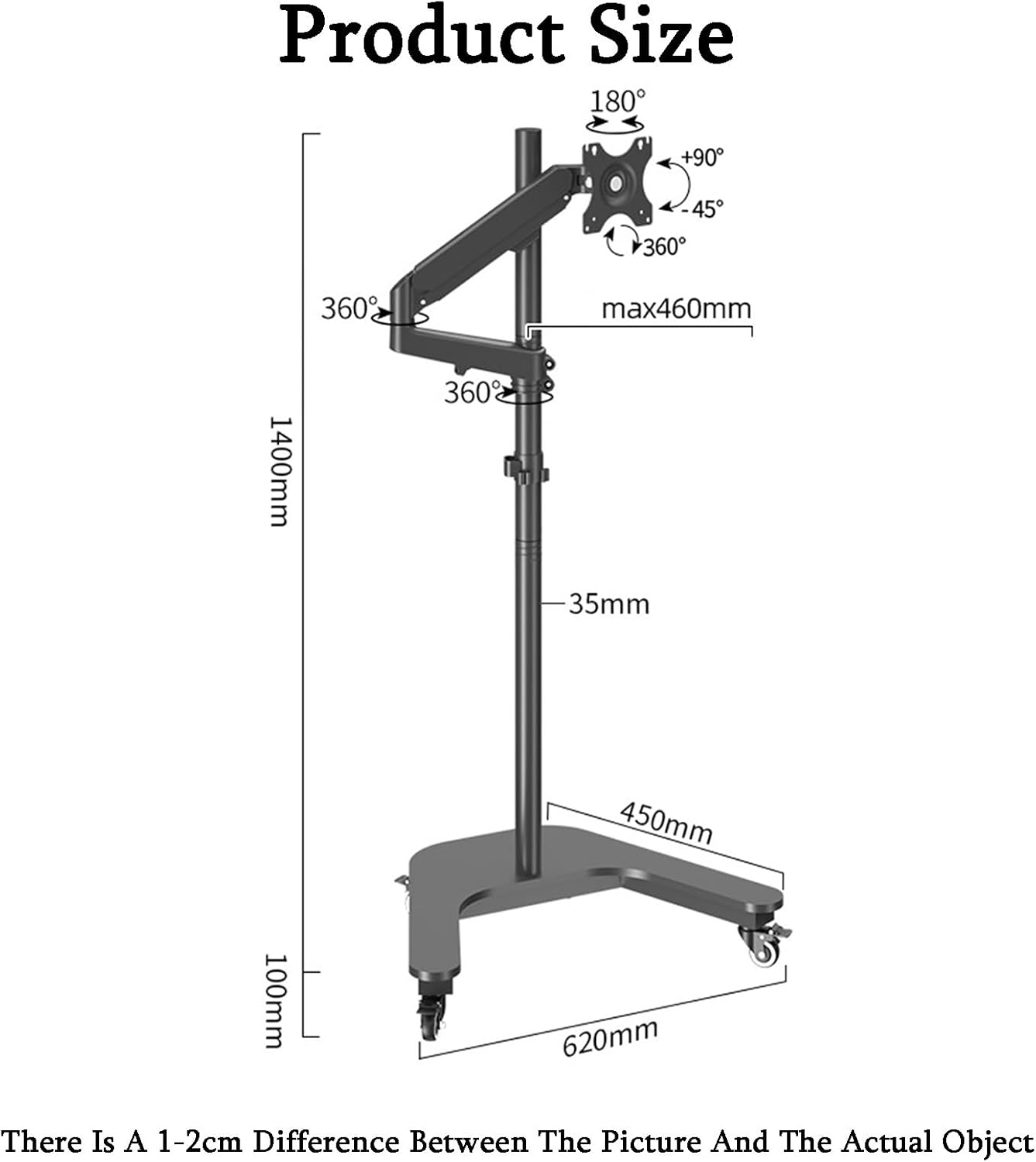 Laptop Floor Stand,Portable Steel Computer Shelf,Adjustable Mobile,for Home Outdoor Office,Load 2 to 9kg(White)