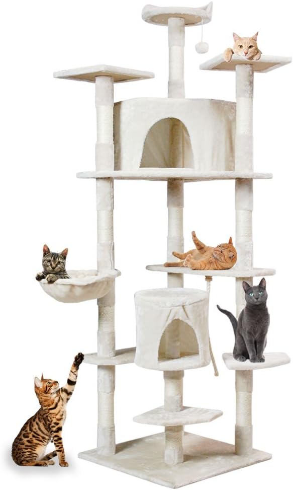 PARTYSAVING PET Palace 80" Cat Kitten Tree Scratcher Play House Condo Furniture Toy Bed Post House APL1063, Cream Ivory, Large