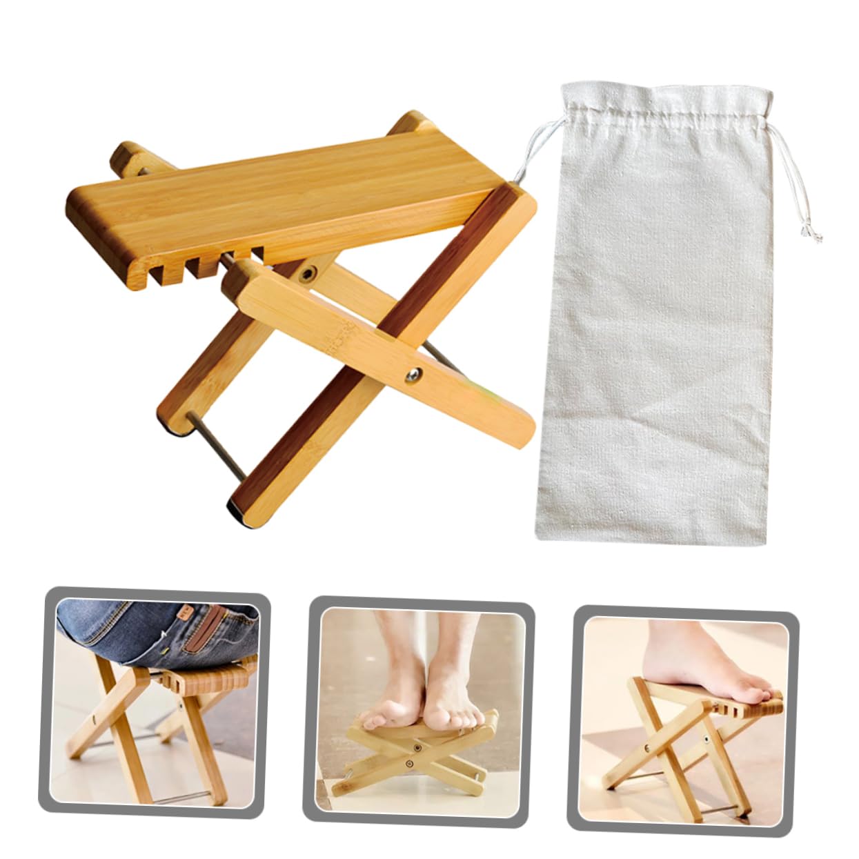 SUPVOX Sgabello Poggiapiedi Sicuro e Pratico Pieghevole per Chitarra in Legno Marrone con Borsa Portaoggetti per Camera da Letto e Soggiorno