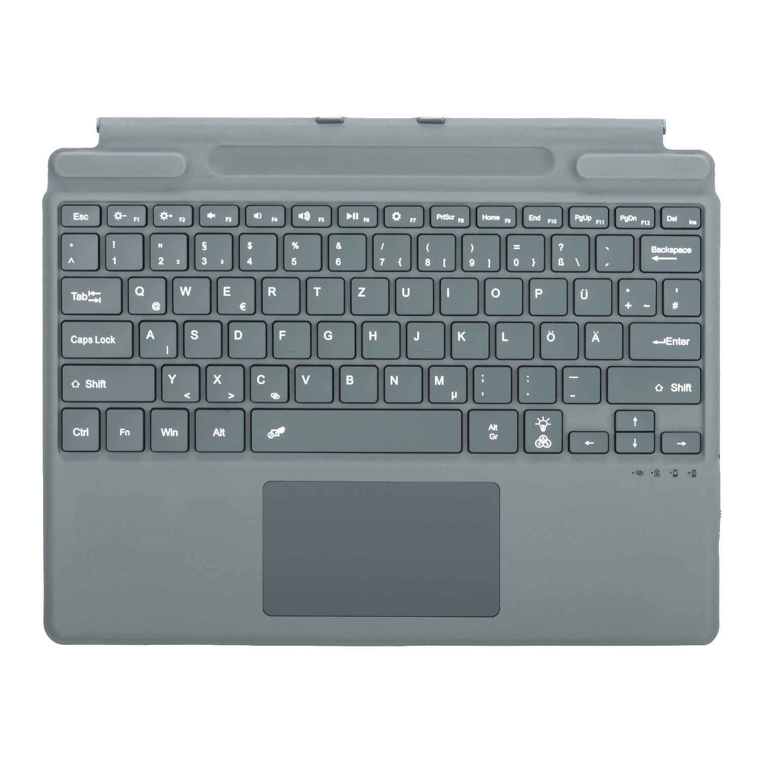 Deutsche QWERTZ Layout Tastatur für Microsoft Surface Pro 11/10/9/8/X, 13 Zoll - Ultraflaches, Bluetooth Type Cover mit Multi-Touchpad, aufladbar (Grau ohne Beleuchtung)