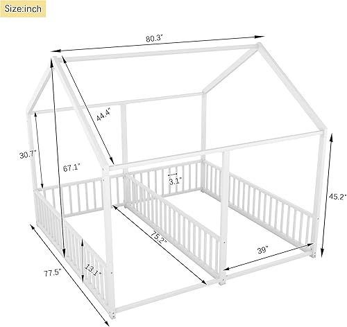 Miniatura 11 de Cama de piso doble para gemelos, cama de casa de tamaño individual para 2 niños, dos camas compartidas, camas de plataforma de casa individual,