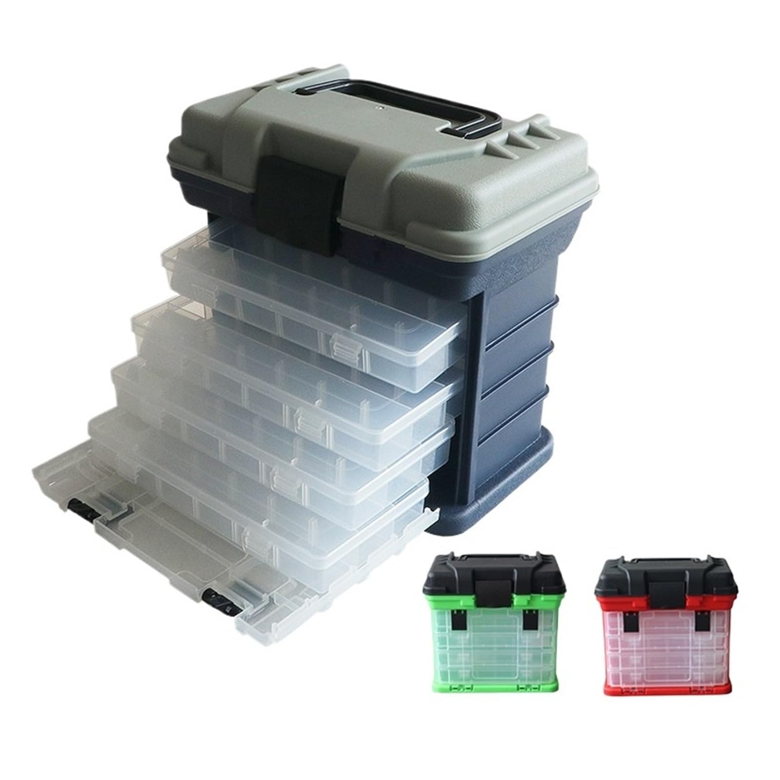 Cassetta Portautensili A 4 Livelli, Organizer Multi Scomparto Minuteria Con Vano Superiore E Scomparto Per Attrezzatura Da Pesca(Red)