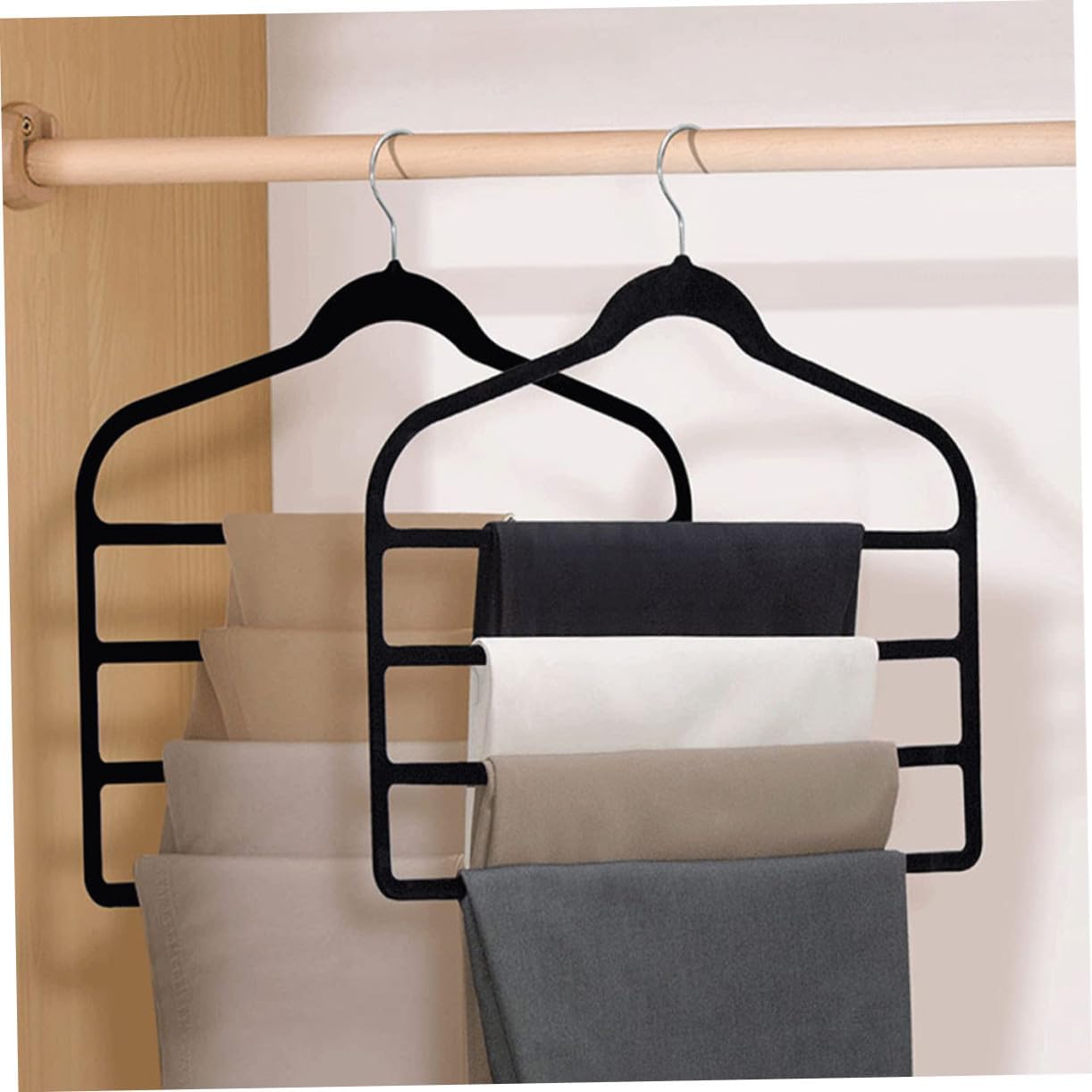 5pcs Multi-Layer Pants Hangers Space Saving Wardrobe Organizer for Pants Ties Scarves with Non-deformable Design Black