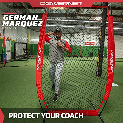 Powernet [All In One Coach Bundle] 7X7 Dlx Practice Net + I-Screen + Tee + Caddy + Weighted Training Ball + Strike Zone | Baseball Softball Training (Red) #TOP5