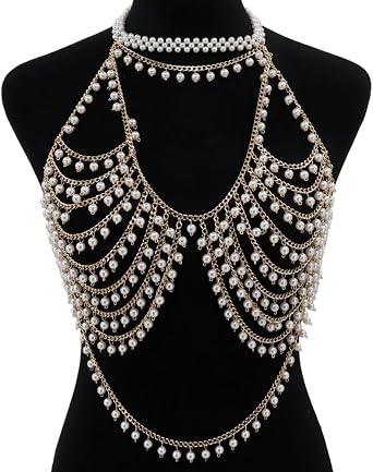 Handmade Pearl Body Chain, Bridal Body Jjewelry, Pearl Body Chain Bra,Shoulder Necklaces Bra, Pearl Cape, Bikini Jewelry,Wedding Jewelry Gift for Wife