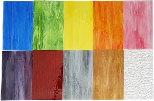 Miniatura 68 de Lanyani Paquete de 10 hojas variadas de vitrales, azulejos grandes de mosaico de vidrio catedral de 4 x 6 pulgadas para manualidades, mezcla verde