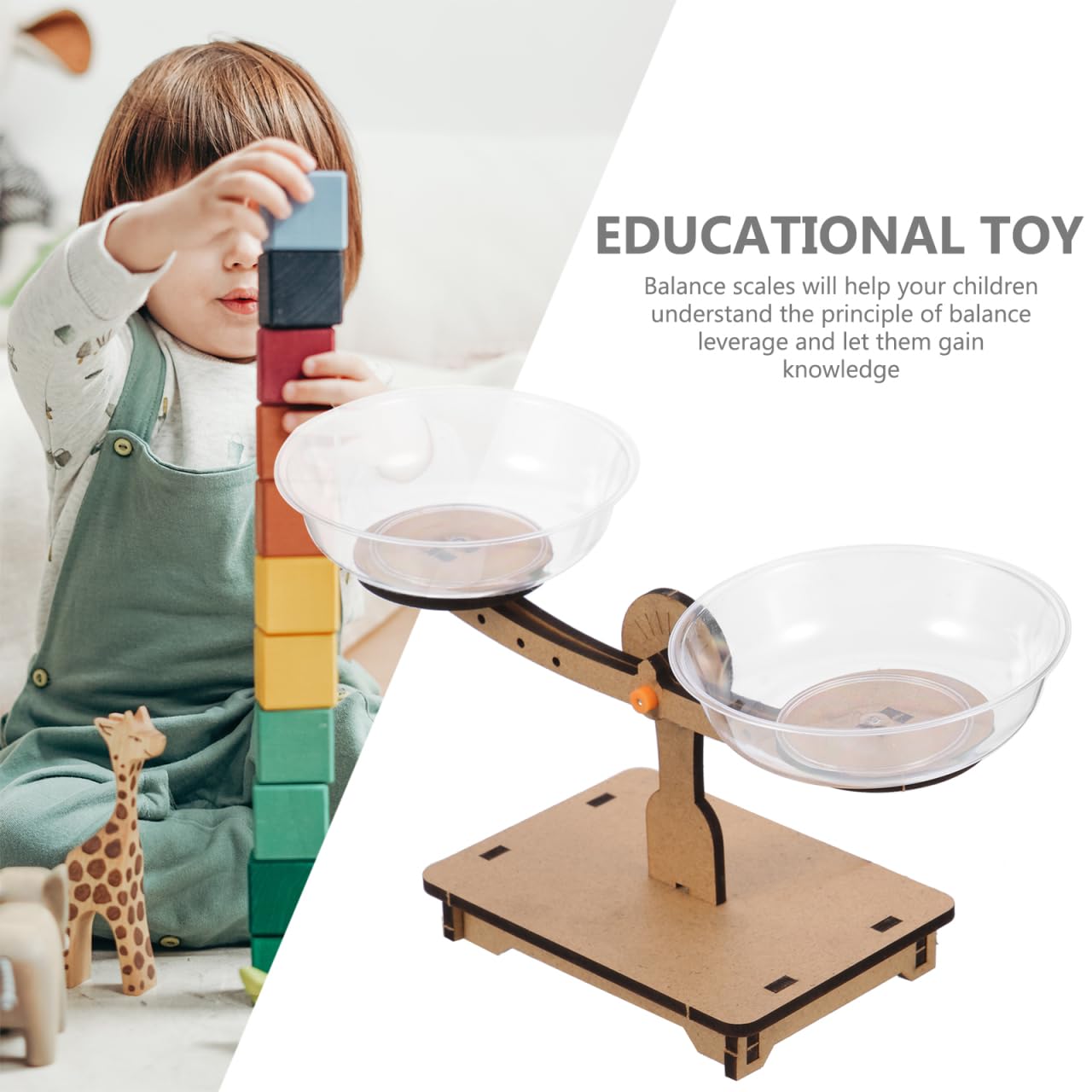 Gatuida Wooden Balance Scale Toy for Boy Girl Educational Weighing Scale Math Game for Learning Balance and Weight Concepts Fun Science Kit for Early Education - Image 2