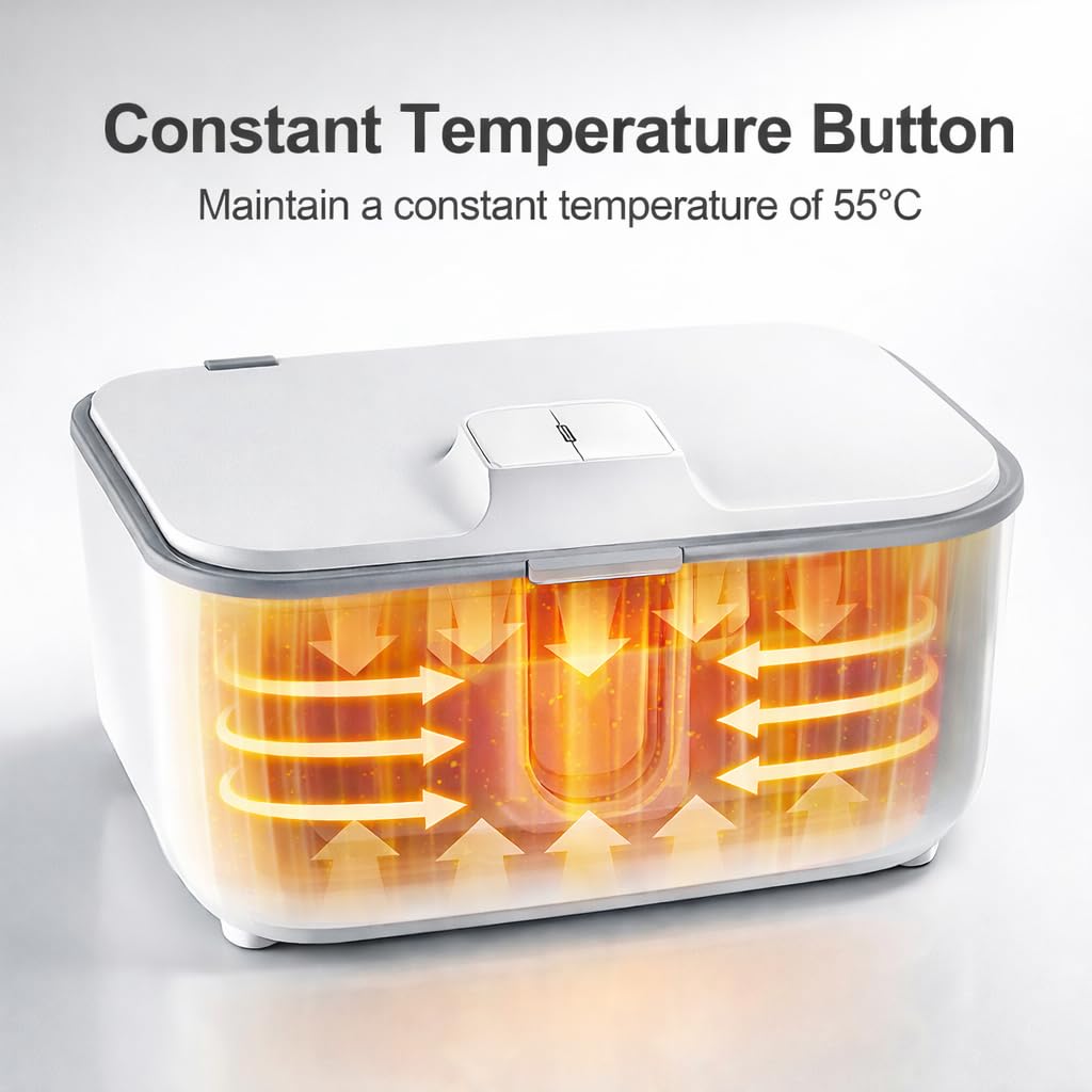 Wet Wipes Heater, Baby Wipe Warmer, Night-Ready Warm Wipes Dispenser with Moisture Lock, Large Capacity for Busy Parents, Soft Surround Heating, Safe & Even Warmth for Newborns