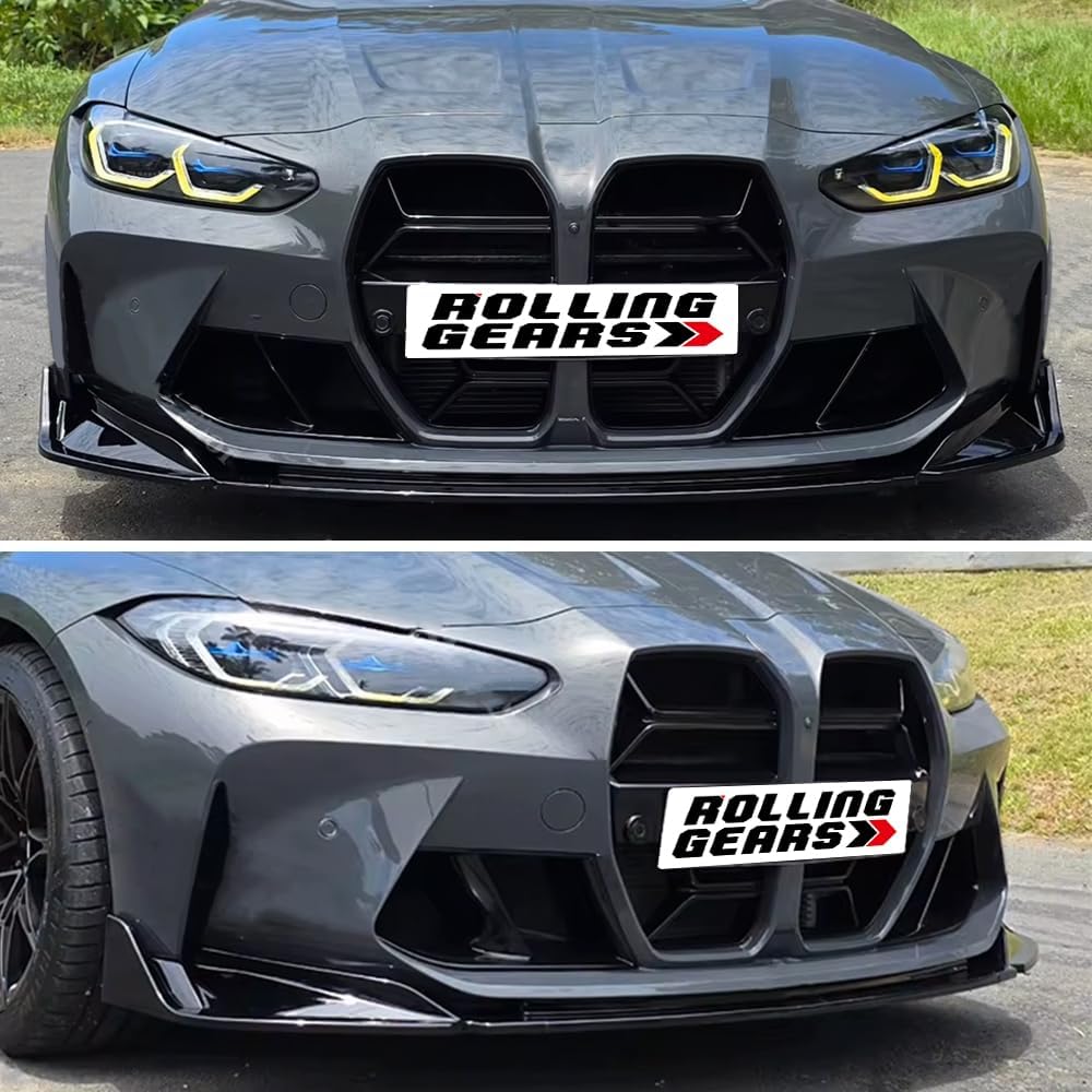 Gloss Black Front Bumper Lip Compatible with 2021-2026 BMW M3 G80 G81, M4 G82 G83 Front Lip Spoiler (V Style)