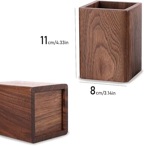 Miniatura 2 de Portalápices de madera, organizador de papelería, soporte cuadrado para bolígrafo, madera de nogal negro, trabajo manual, decoración de escritorio,