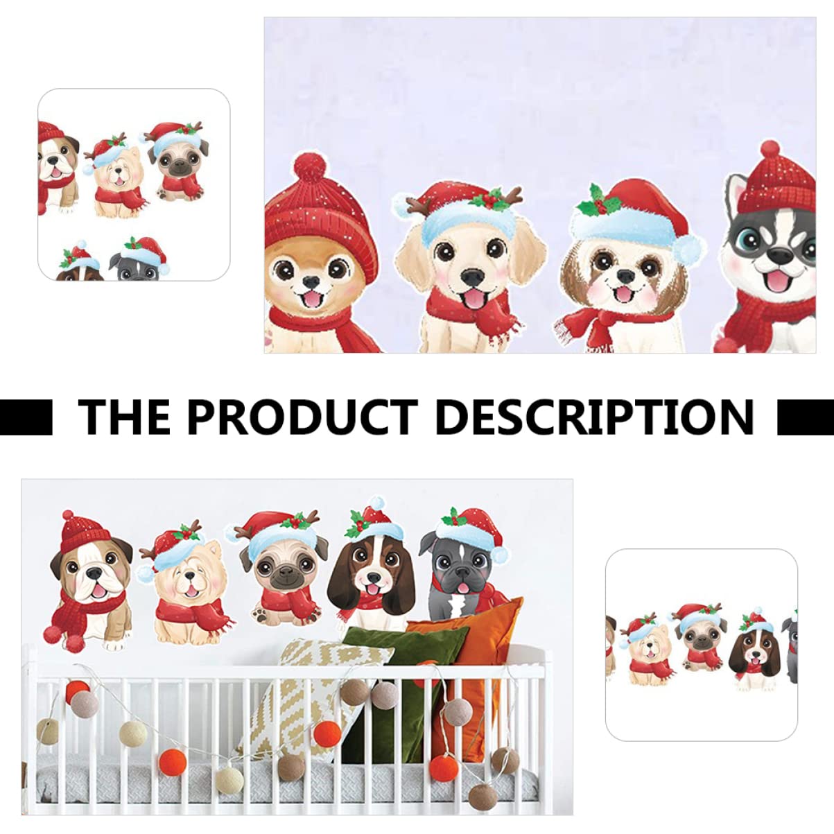 PRETYZOOM 8 Hojas pegatina mascota decoración adornos guirnalda árbol de Navidad dibujos animados christmas etiqueta de la pared de navidad etiqueta engomada de cristal de polivinilo