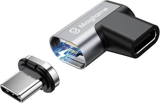 Magnetic 90 Degree USB-C Male to USB-C Female Adapter, 240W Right Angle 40Gbps Data Transfer 4K Video Output Compatible with ROG Ally, Steam Deck, Switch, iPhone 17/16 Pro Max Black