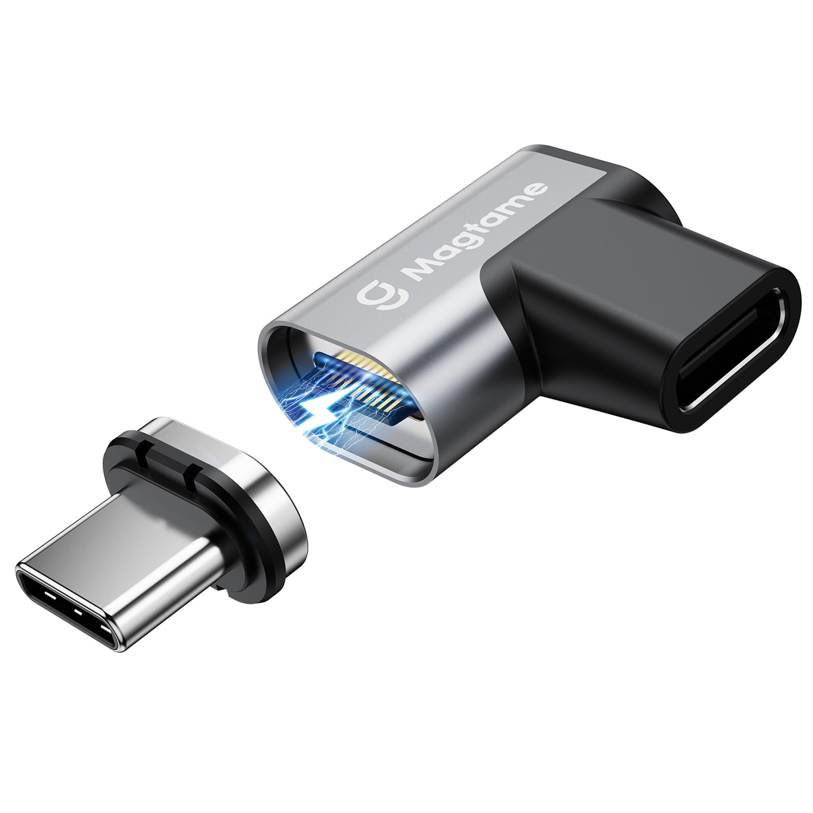 Magtame 240W Magnetisch USB C Adapter, 90 Grad Typ-C Magnet Adapter 24 Pin mit PD Schnellladung, 20Gbps Datenübertragung, 4K@60Hz Video für iPhone 15/MacBook Pro/Air und mehr Typ-C-Geräte