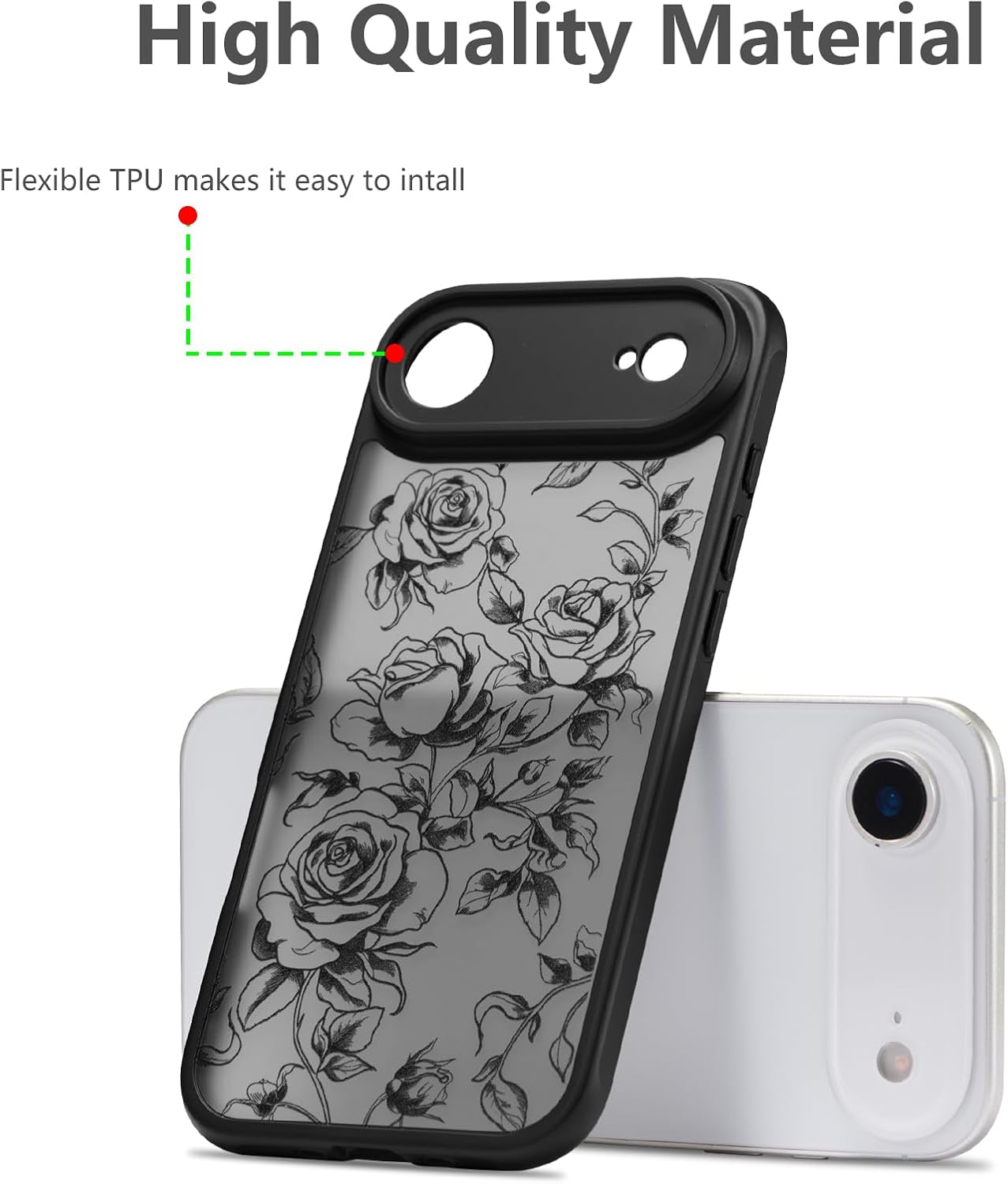 XIZYO for iPhone Air Case, Floral Flower Cute Aesthetic Case for Women Girls Rose Pattern Slim TPU Bumper Shockproof Protective Cover for iPhone Air 6.5 Inch, Branch Rose/Black - Image 7