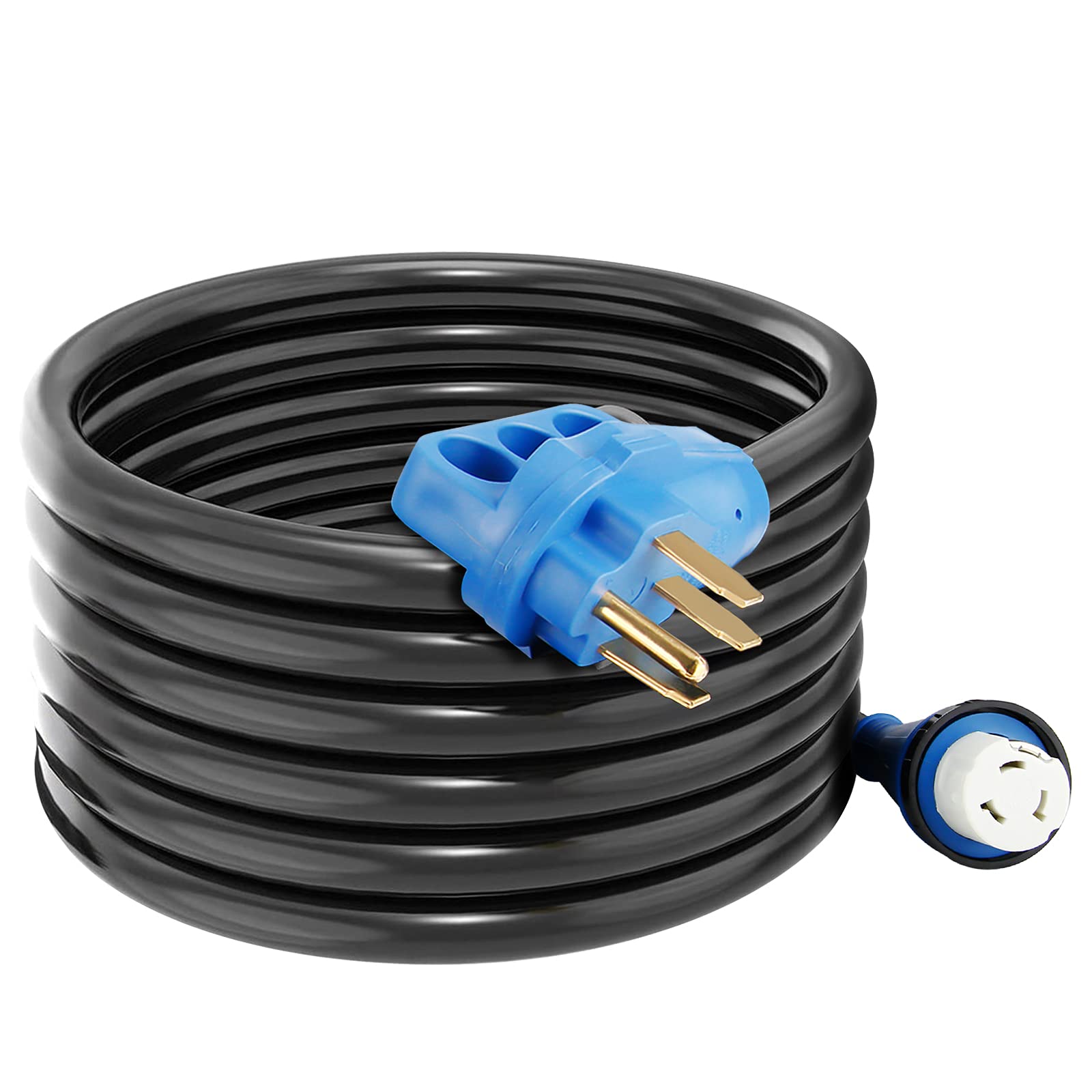 VOGREX 50 Amp 25 Feet RV Power Extension Cord, Heavy Duty STW Wire, NEMA 14-50P to SS2-50R Locking Connector, Blue, for Camper, Motorhome, ETL Listed