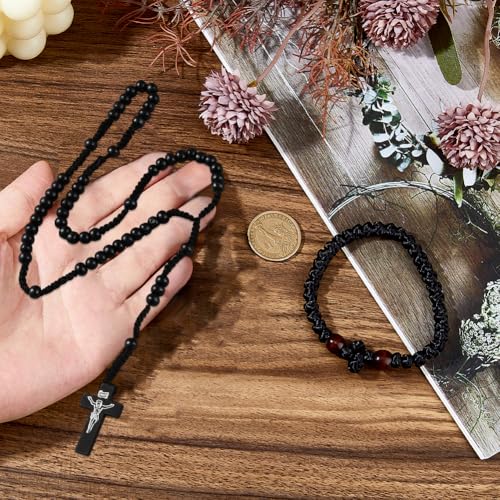 DICOSMETIC 2 Stück Christlich Orthodoxes Gebetsseil 33/100 Knoten Orthodoxes Griechisches Gebetsseil Griechisches Komboskoini Chotki Schutz Segen Kreuzanhänger Religiöses Geschenk Für Männer Frauen
