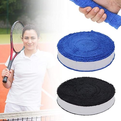Vista 3 de ITODA Toalla de raqueta de tenis de bádminton, pegamento de mano de algodón antideslizante para sudar, raqueta de bádminton, cinta para el sudor Azul
