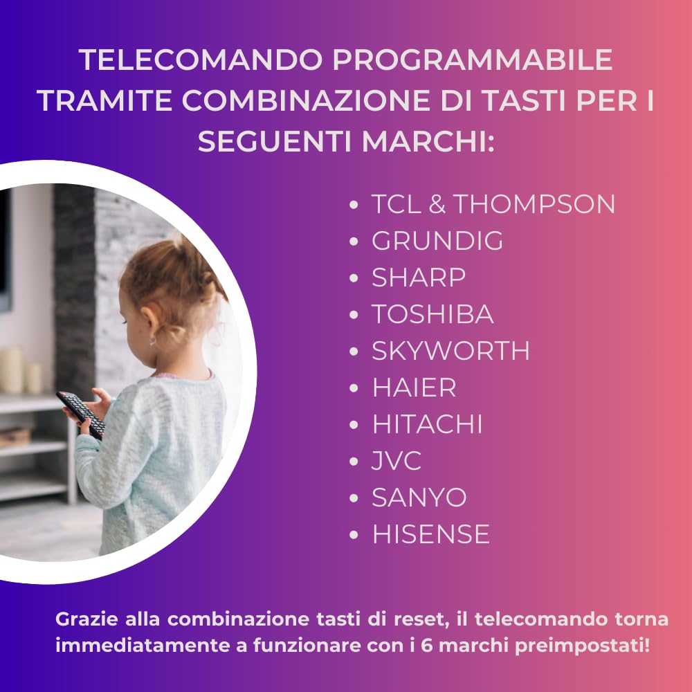 Digiquest Telecomando ALAD1N0 Universale pronto all’uso per tv SAMSUNG,LG,SONY,PHILIPS,PANASONIC, TELEFUNKEN o programmabile per altri brand | Tasti fluorescenti e dedicati alle piattaforme streaming