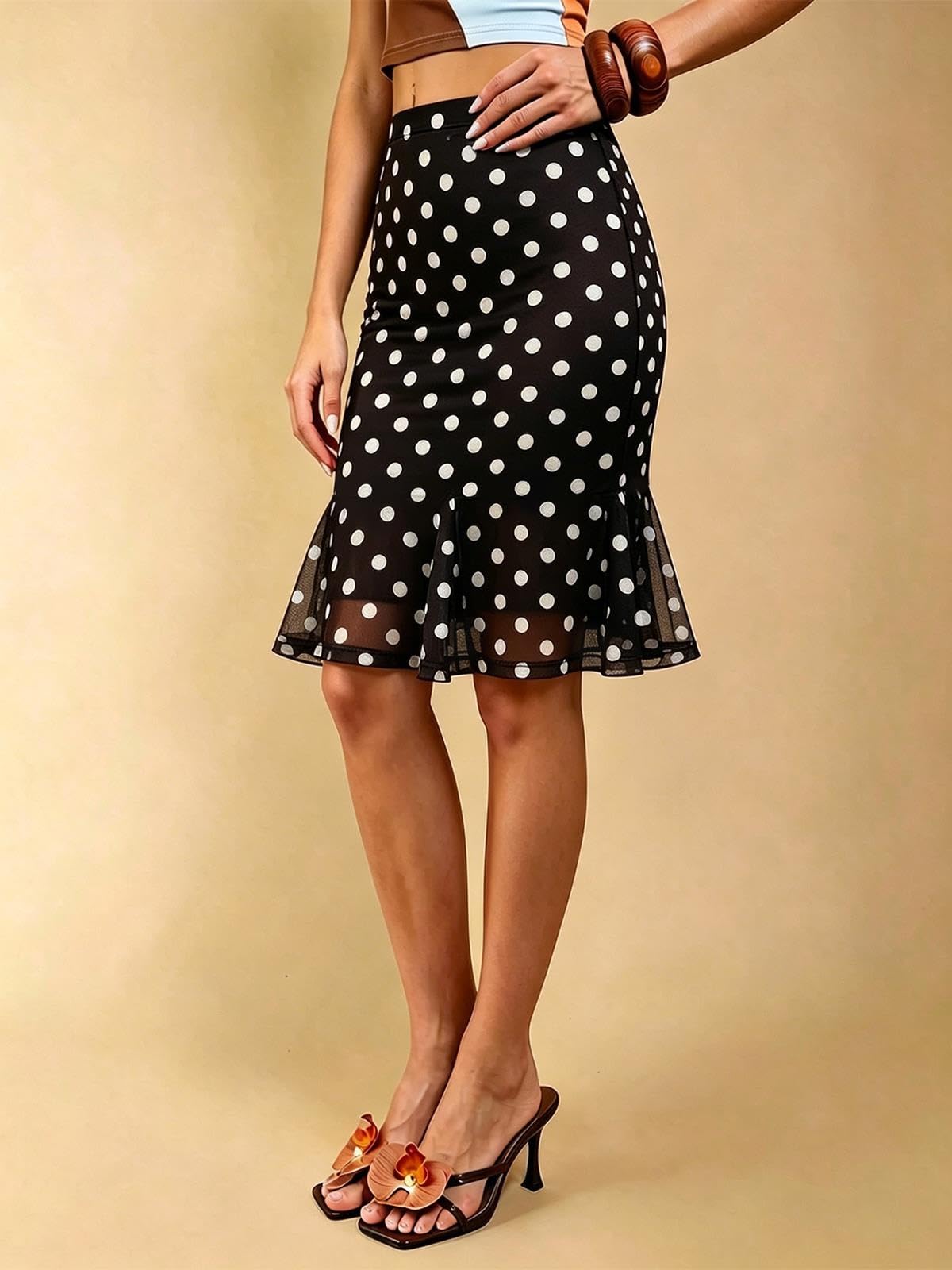 Gonne Midi A Trapezio,Gonna Da Donna A Coda Di Pesce A Pois,Orlo Volant | Tulle, Viaggi E Vacanze, Vacanze Al Mare, Estate(Schwarz,M)