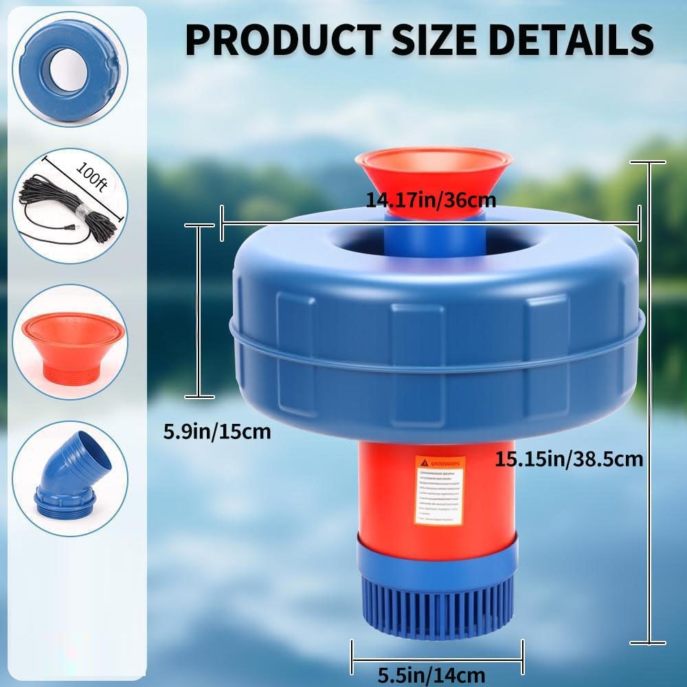 Pond Fountain Aerator, 1HP/750W 110V Floating Pond and Outdoor Pond Aerating Fountains Pump With 100 Feet Power Cord, Fully Automatic Powerful Lake Floating Fountain for Ponds, Lakes