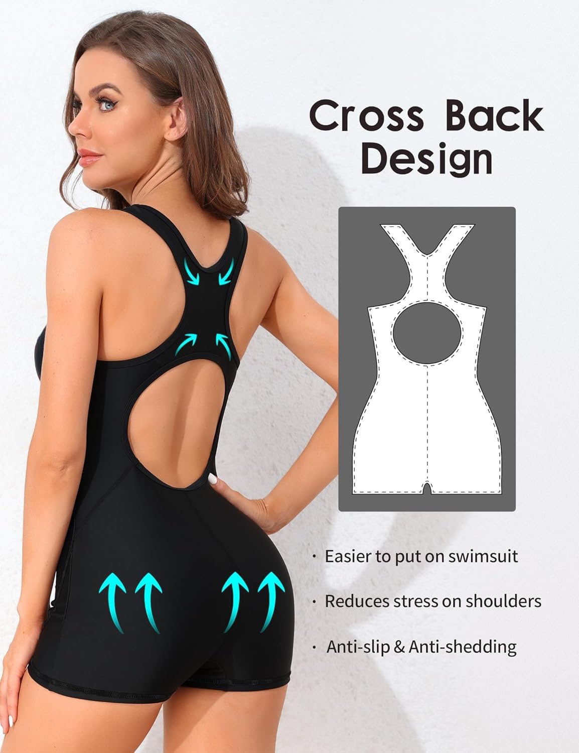 Attraco Damen Badeanzug Sport Bademode Bauchweg Einteiliger Badeanzug Push Up Badeanzüge Swimsuit Monokini Strandmode Sommer