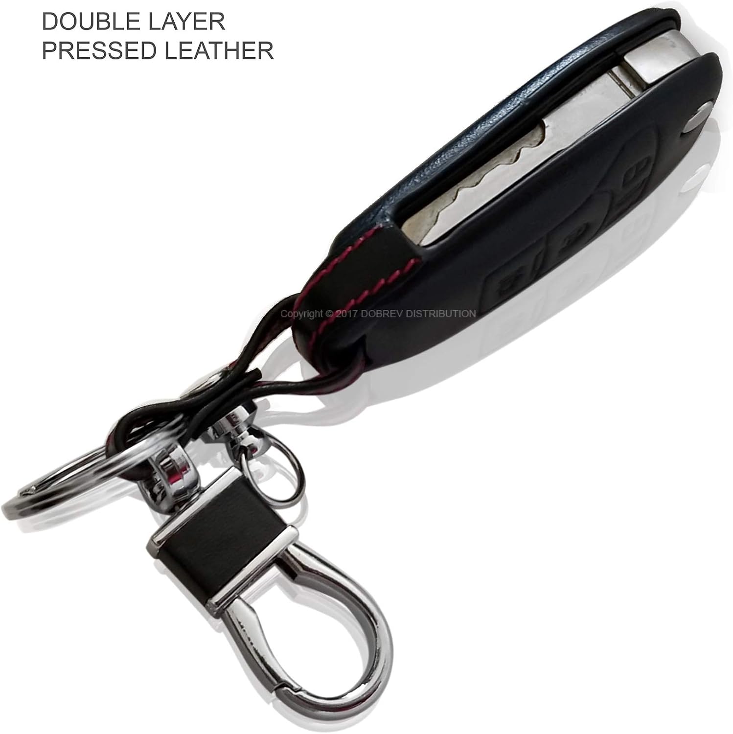 DOBREV 4 Buttons Genuine Leather Smart Key Case Cover Skin Fob Holder for FORD Ford F-Series F-150 2017 2018 Ford F-Series F-250 F-350 F-450 F-550 Flip Key Fob Remote with Start Button (black leather)