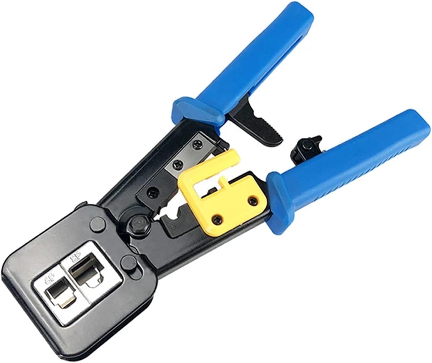 RJ45 CAT6 Crimp Tool Pass Through Ethernet Crimper for RJ45/RJ12 Regular Network Wire Stripper with Replacement Blade(Blue)