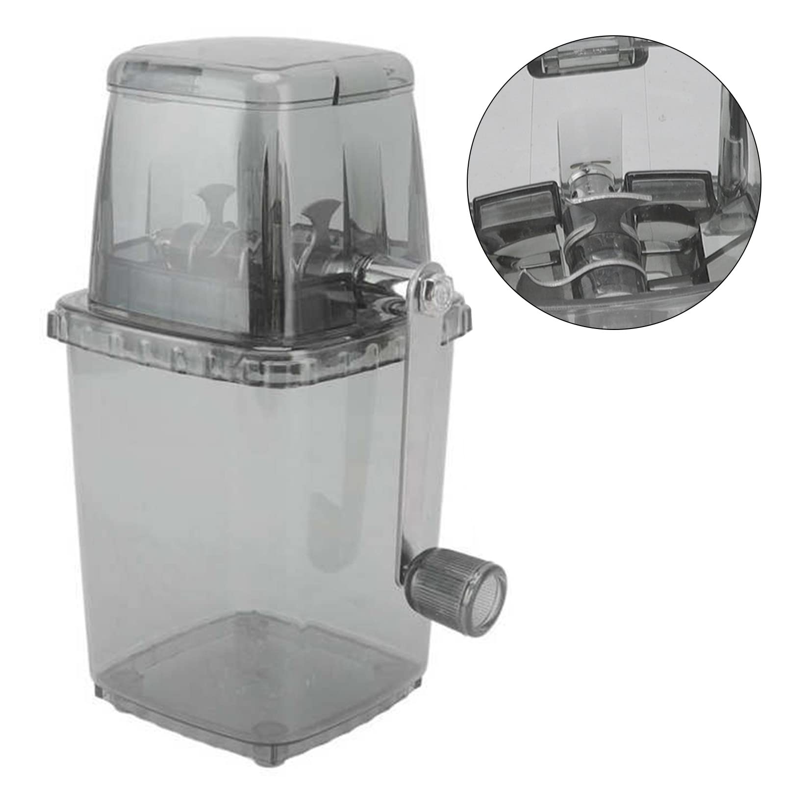 Tritaghiaccio da 1,25 litri, tritaghiaccio manuale portatile, tritaghiaccio con lame in acciaio inossidabile, tritaghiaccio per ghiaccio tritato domestico (Nero trasparente)