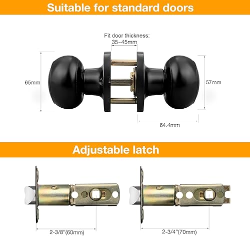 Miniatura 6 de Gobrico Paquete de 3 pomos para puerta interior, color negro, redondo, pomo para puerta de armario, para pasillo, cocina, función de paso, cerradura