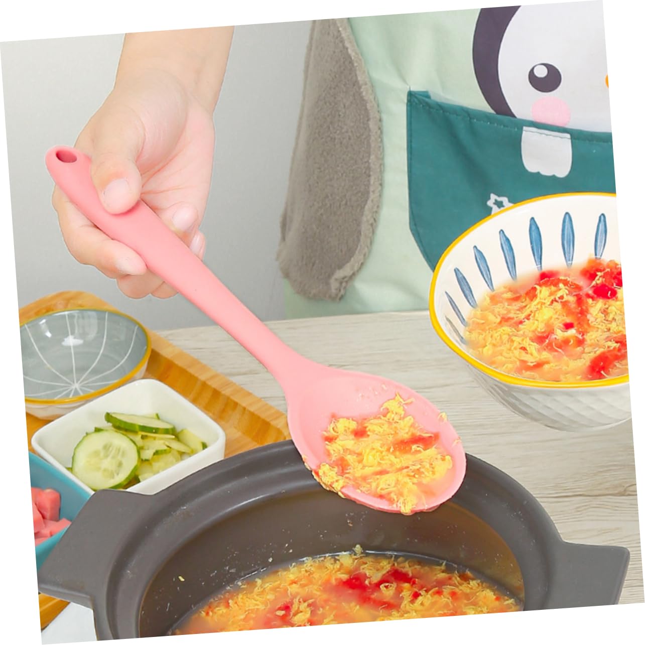 Cooking Spoon Stirring Spoons Kitchen Gadget Soup Spoons Silicone Stirring Spoon Nonstick Silicone Spoons Kitchen Supplies Basting Spoon Kitchen Silicone Spoon Cooking Stuff