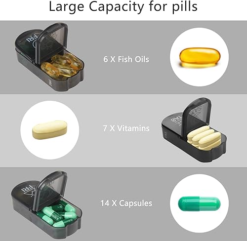 Miniatura 3 de Pastillero semanal de piel sintética 2 veces al día, pastillero diario AM PM para contener vitaminas, aceite de pescado, suplementos y medicamentos