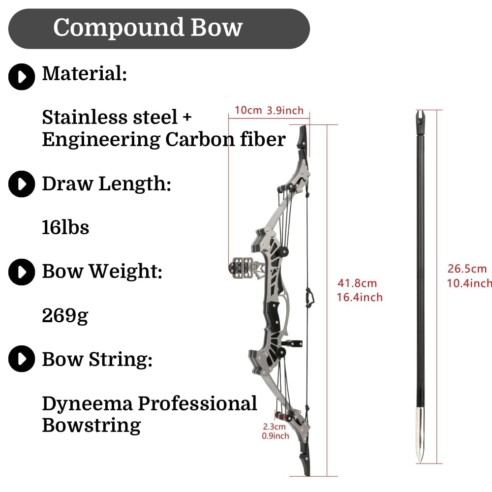 16" Compoundbogen 16LBS - Rechtshänder/Linkshänder Ambidextrous, Anfängerfreundlich für Bogenschießtraining & Jagdsimulation