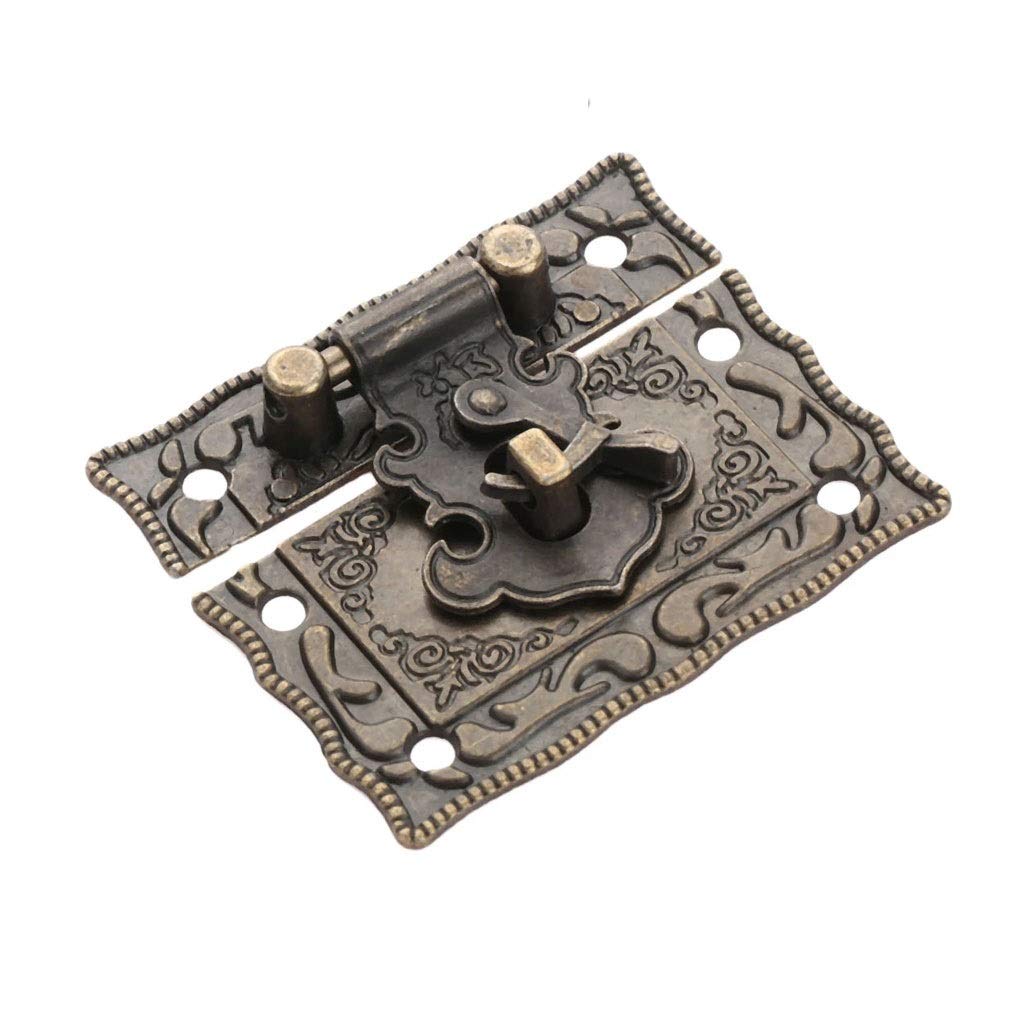 Bisagras de Puerta Cerradura de candado de Bronce Antiguo Joyas Caja de Madera Pestillo Broche de Cerrojo + 2 Piezas Bisagra de gabinete de Maleta Muebles de época Herrajes Decorativos