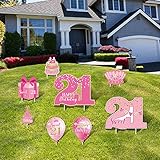 Happy 21st Birthday Party Yard Sign Set of 8 Pink Sweet 21 Birthday Yard Signs with Stakes and...