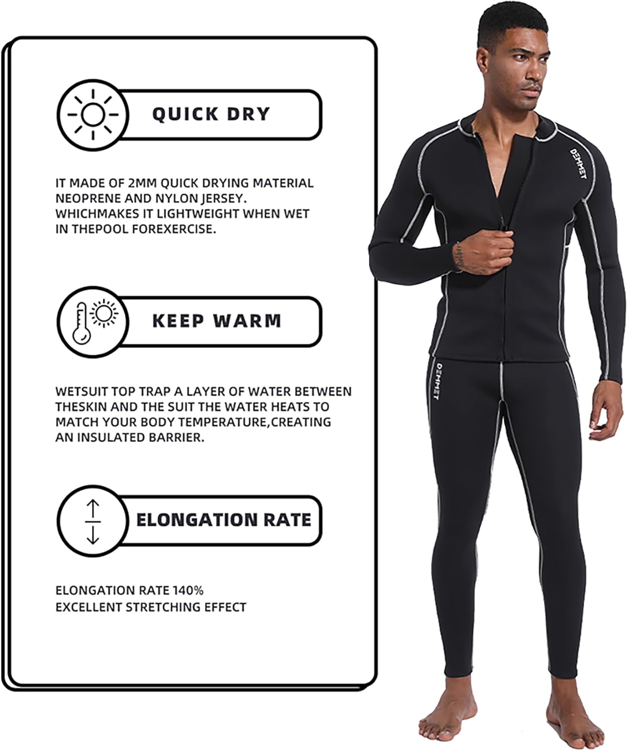 Wetsuit Top Jacket Women Men 1.5MM 3MM Neoprene Long Sleeve Dive Scuba Wet Suit Shirt Warm Front Zipper Wetsuits Shirts Surfing Swimming Snorkeling Kayaking Suit in Cold Water Sports