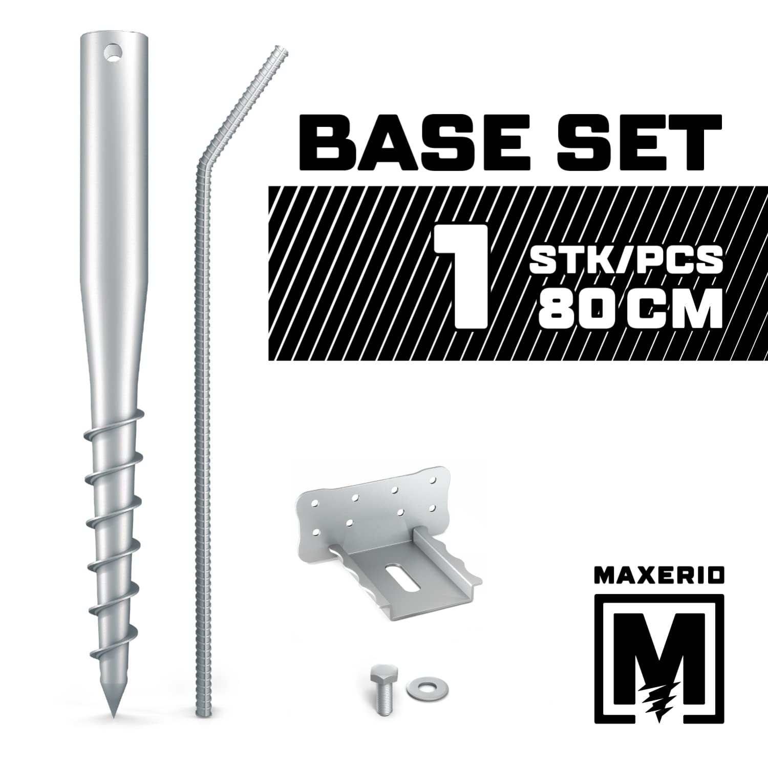 80 cm Base-Set 1er Schraubfundamente + Zubehör; Ø 60 x 2; M12