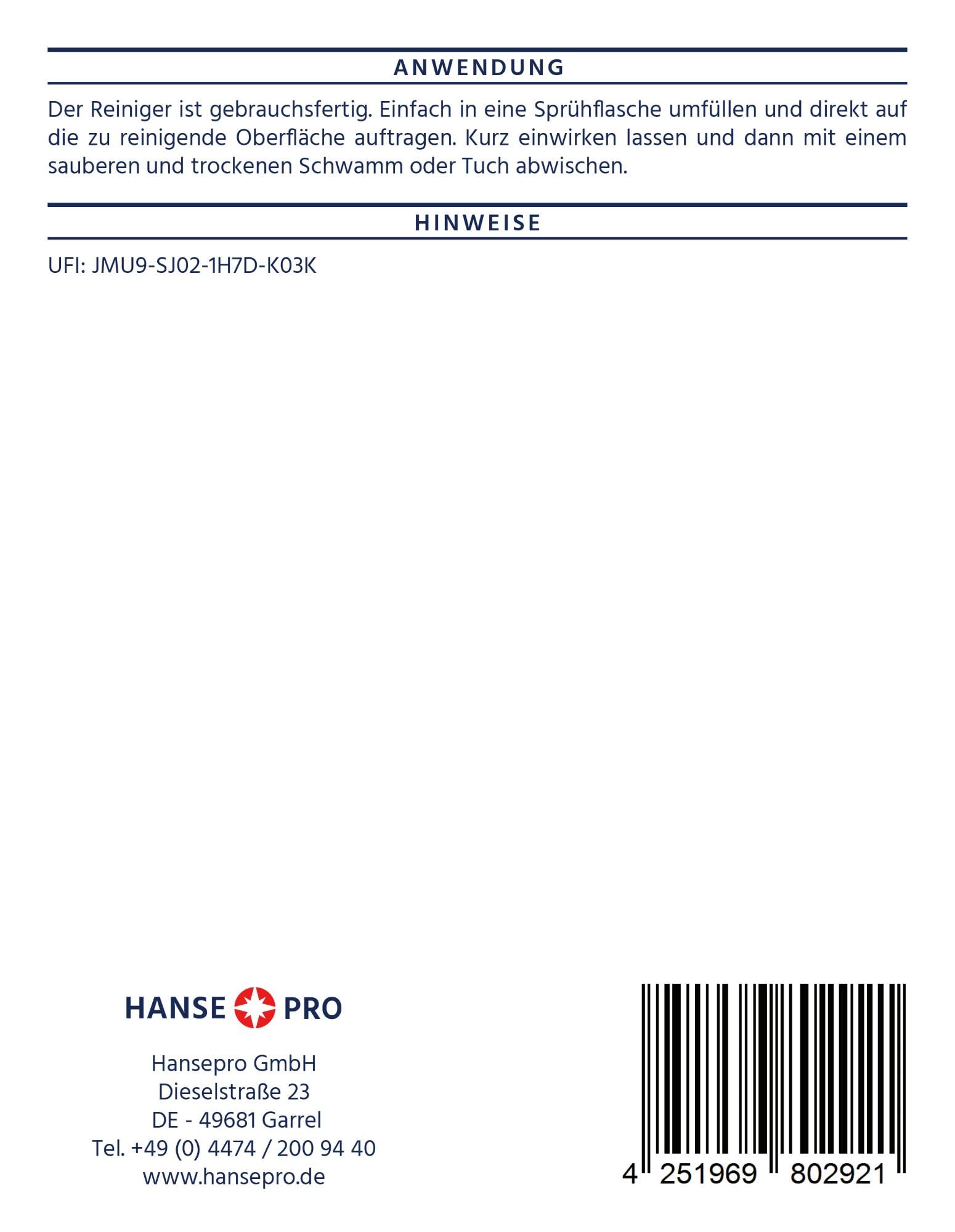 HANSE PRO Whiteboardreiniger, 1 x 5 Liter I Cleaner I Löscher I Zubehör I Tafel-Reiniger I Flipchart I Spray I Reinigung und Pflege I Vorrats-Kanister I ideal zum Umfüllen