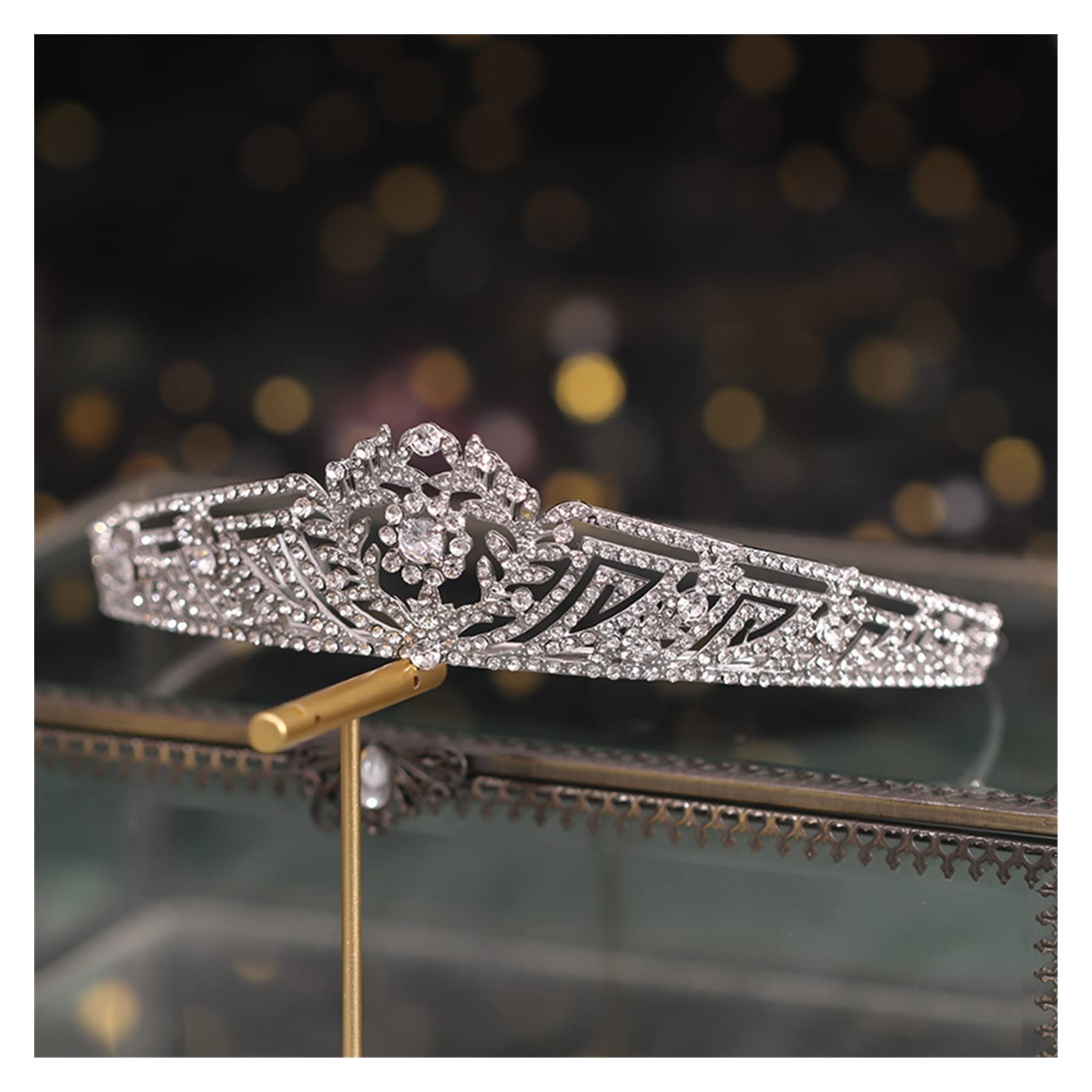 Hochzeit Krone Silber Crysta Brautkrone und Diademe Haarschmuck Stirnband Strass Braut Haarschmuck Kopfschmuck Tiara Geschenk Tiara (Metallfarbe : Silber)