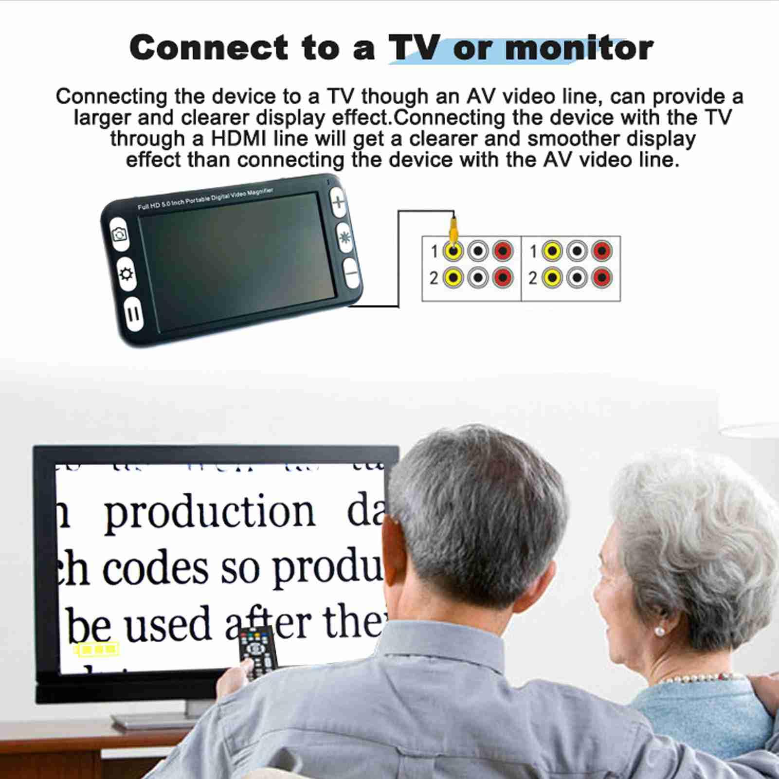 Ayuda de Visión Electrónica de 5 Pulgadas, Lupa Electrónica de Mano de Uso Dual de Vista Cercana Lejana de 2X a 48X, Ayuda de Lectura Recargable para Ancianos con Baja Visión (EU)