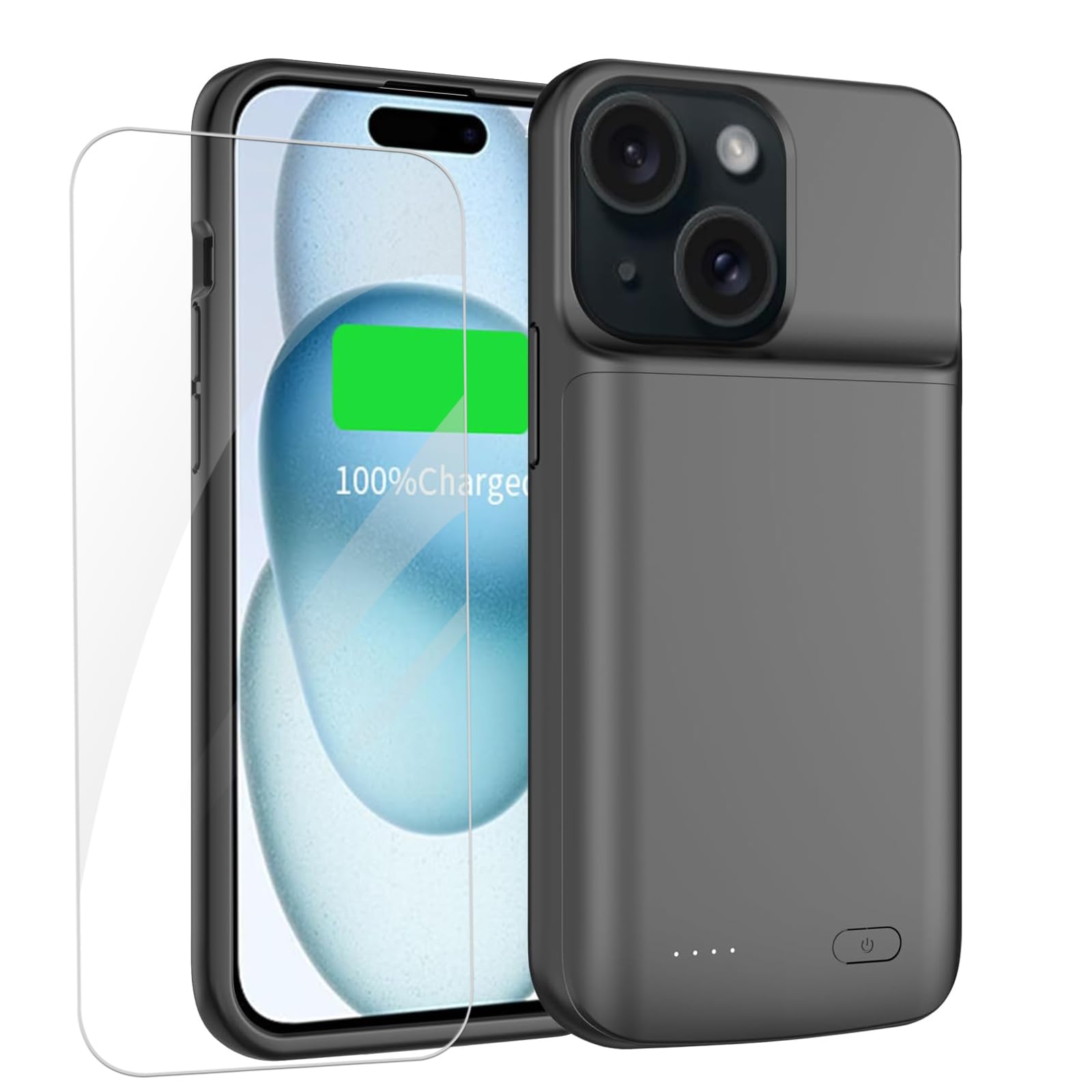 Funda de batería para iPhone 15, 7000 mAh, delgada, portátil, protectora, compatible con iPhone 15 con cargador de batería recargable extendido (negro)
