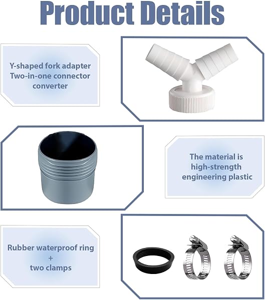 Adaptateur de Vidange en Y pour Lave-Vaisselle et Machine à Laver, Raccord d’Entrée de 18 à 24 mm et Tuyau de Sortie de 40 mm, Inclus 2 Colliers de Serrage en Acier Inoxydable pour Installation Facile - 4