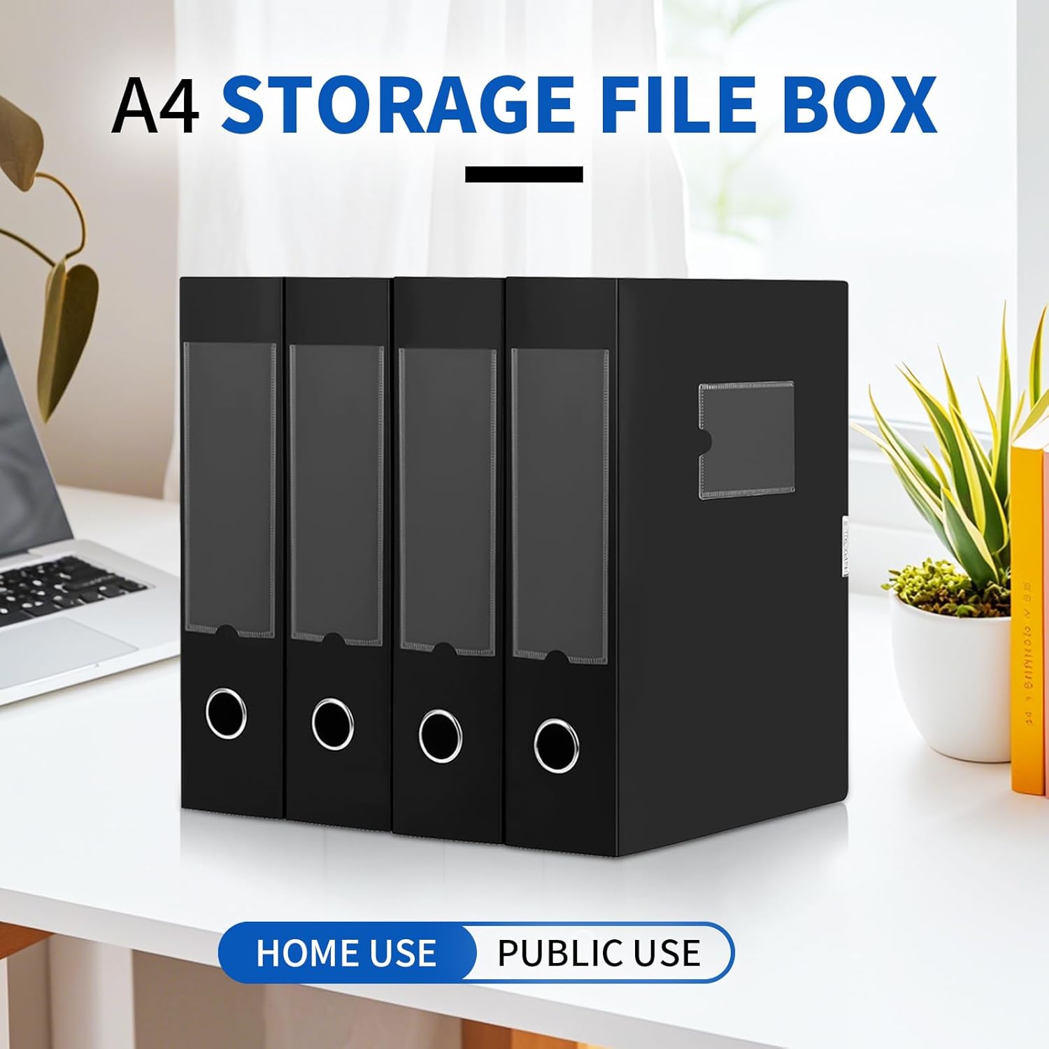Plastic File Box Archive Storage Case with Lid, 12.2" × 9.4" × 2.2", Letter & A4 Paper, Office Document Organizer Case (Black, 6)