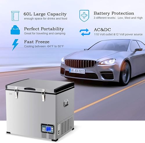 Miniatura 5 de COSTWAY Congelador de pecho, refrigerador de viaje con compresor de 63 cuartos de galón con 3 niveles, -0.4°F a 50°F, temperatura ajustable,