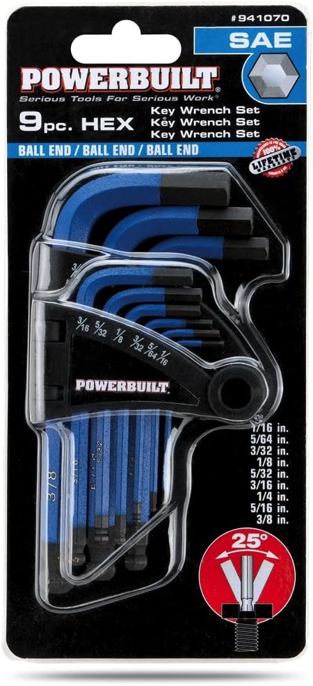 Powerbuilt 941070 L-Type Short Arm SAE Hex Key Wrench Set (9 Piece) (1/16" - 3/8") : Everything Else