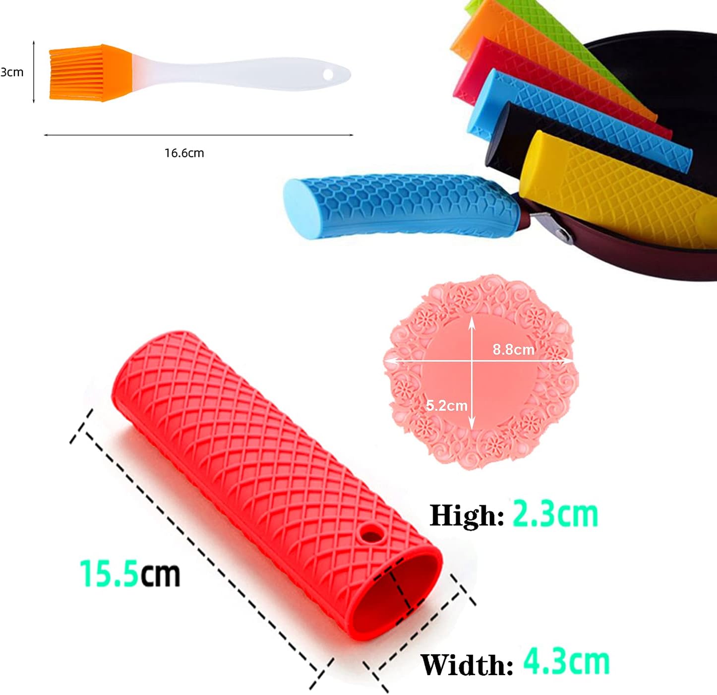 UoYu 7 Pack Silicone Hot Handle Holder Potholder Rubber Pot Handle Sleeve for Cast Iron Pans Metal Frying Pans Skillets Coaster Brushes